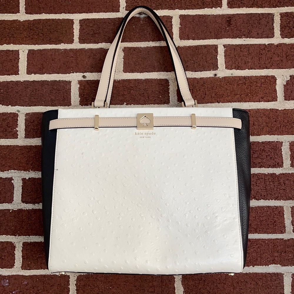 Kate Spade New York Ostrich Print Leather White and Black